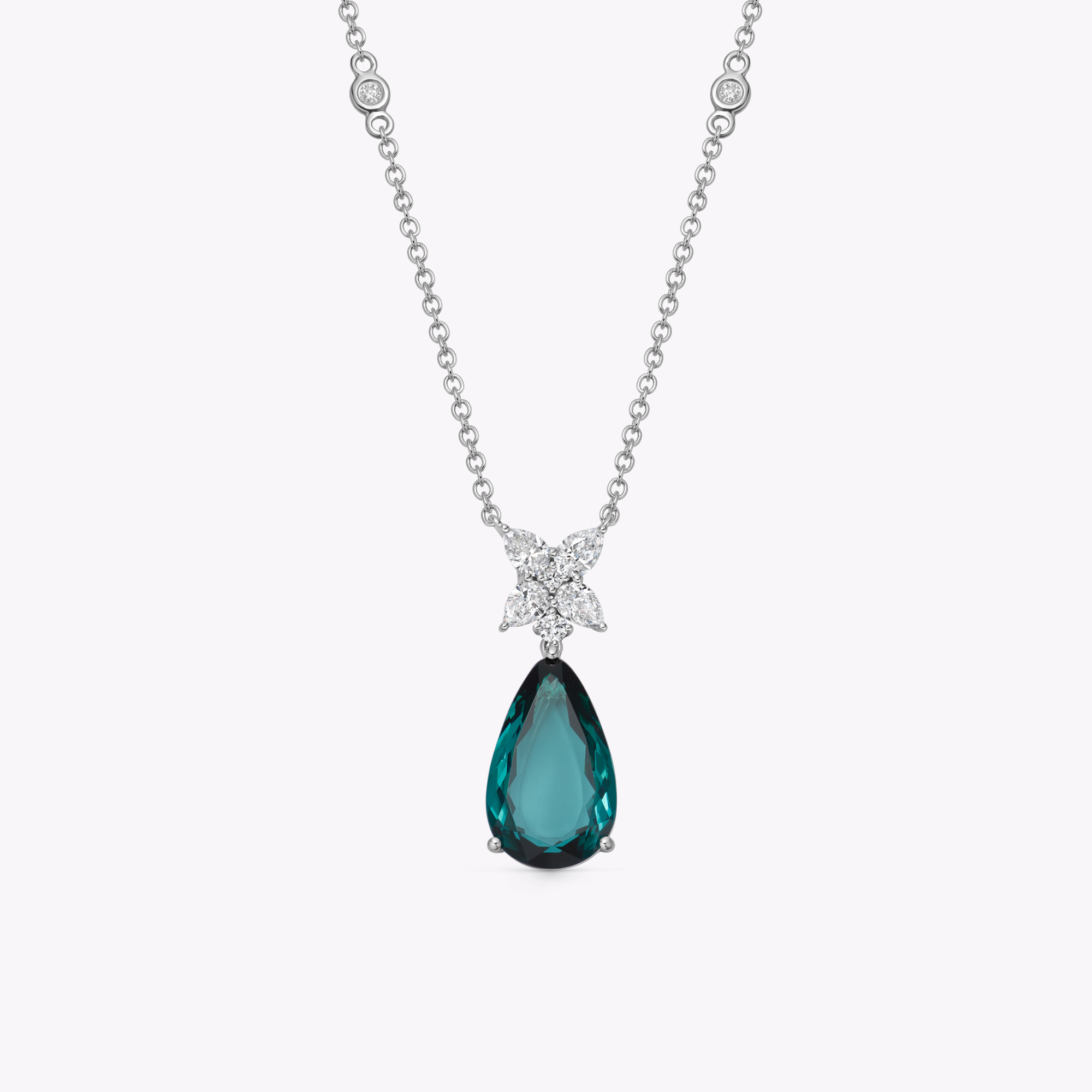 Thorns & Roses Large Pear Green Tourmaline and Diamond Necklace