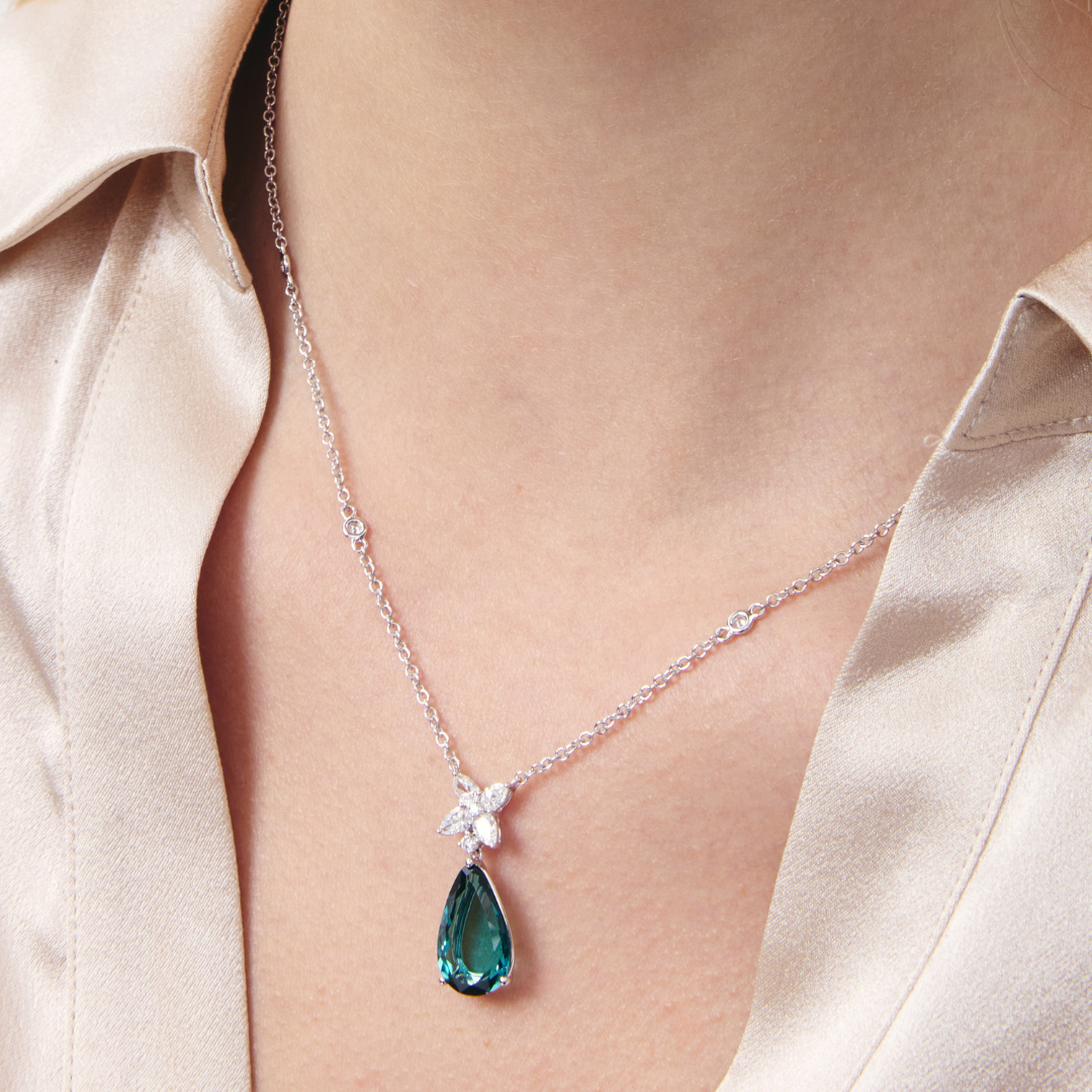 Thorns & Roses Large Pear Green Tourmaline and Diamond Necklace