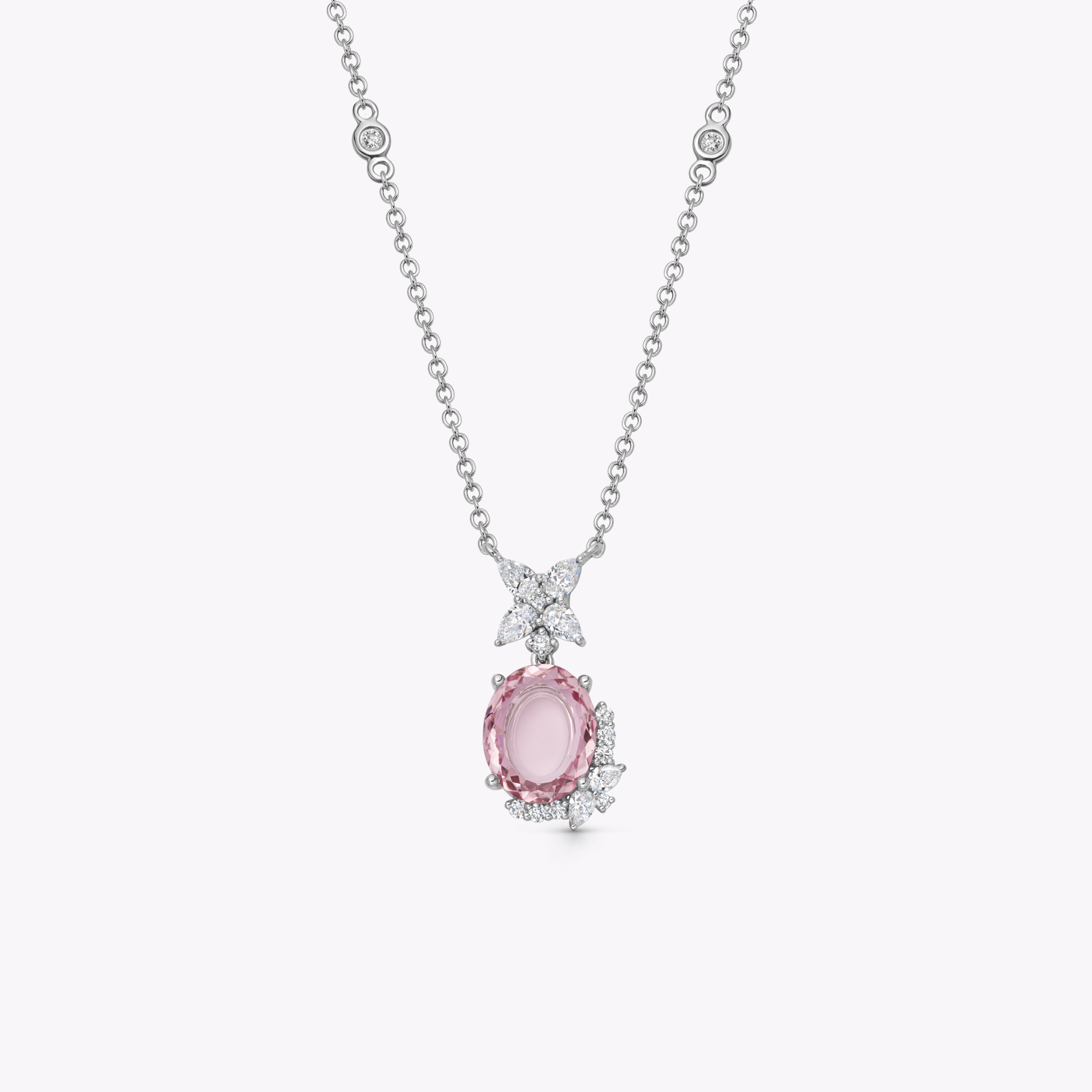 Thorns & Roses Oval Pink Tourmaline and Diamond Necklace