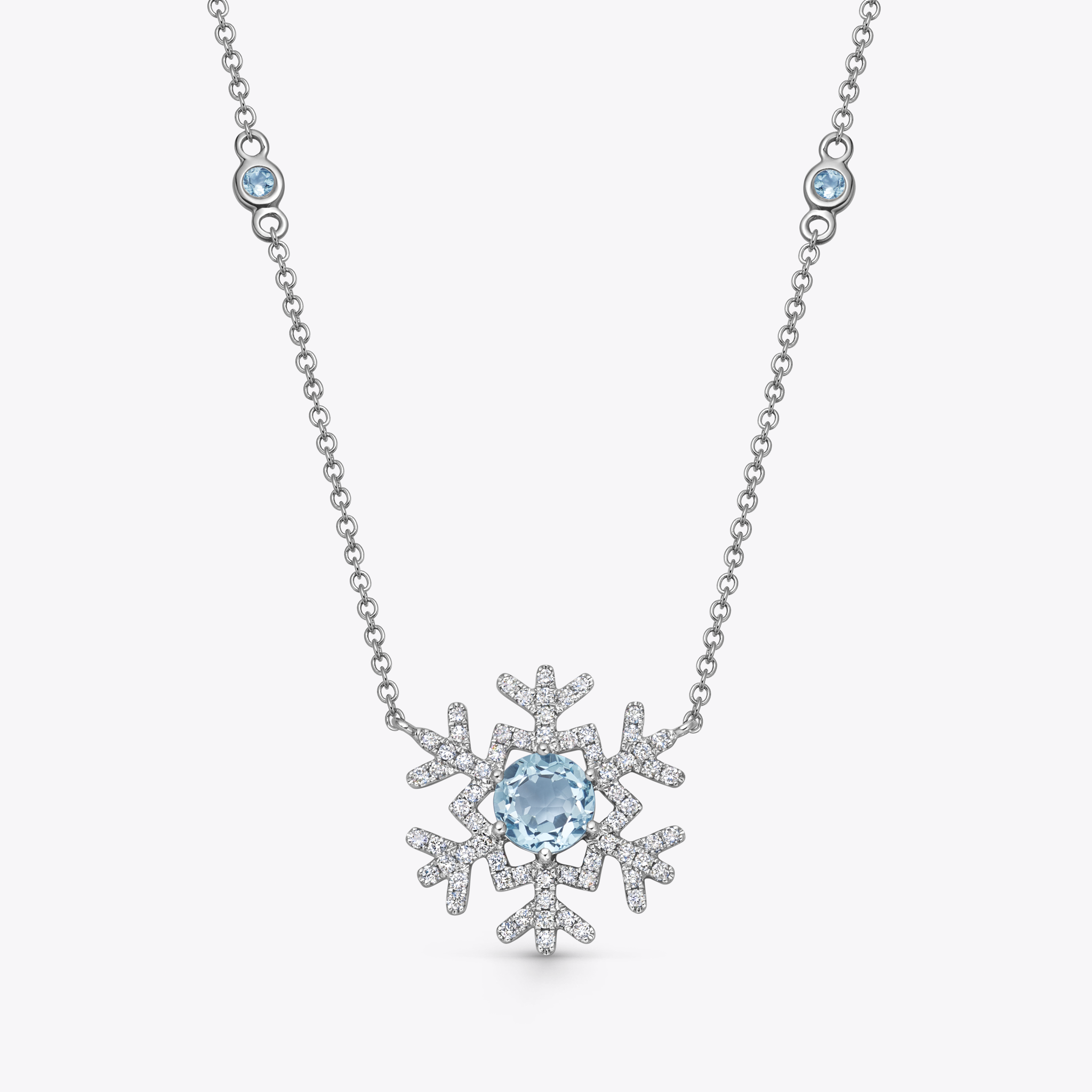 Snowflake Large Blue Topaz and Diamond Necklace