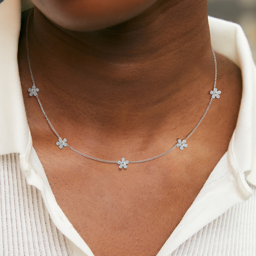 Petals Diamond Pavé Flower Motif Necklace