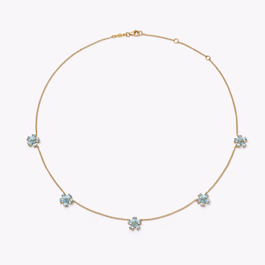 Petals Blue Topaz Flower Motif Necklace