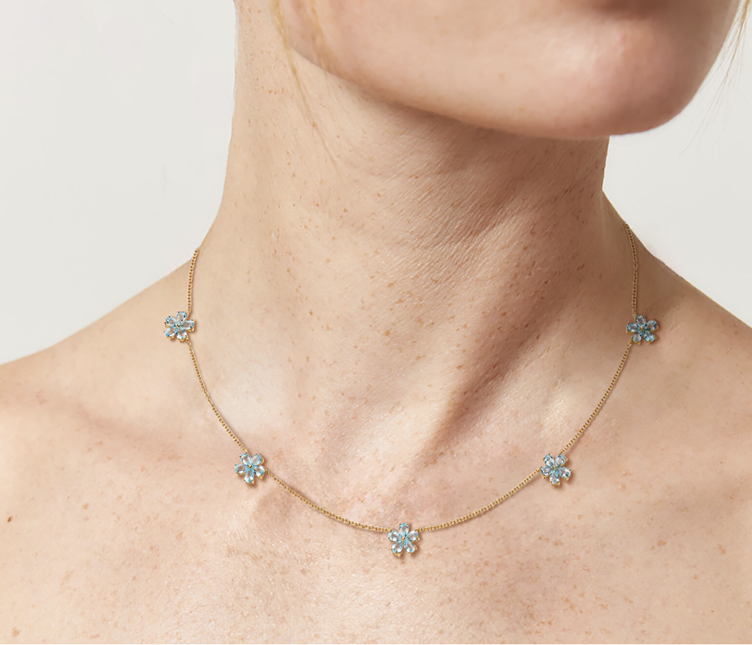 Petals Blue Topaz Flower Motif Necklace