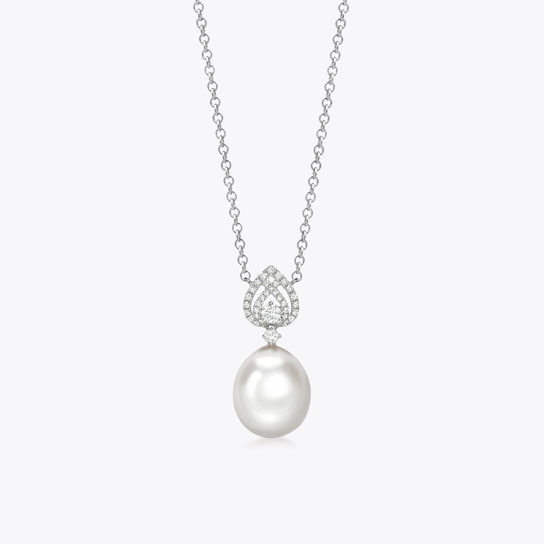 Pearl and Diamond Lotus Necklace