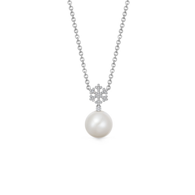 Pearl And Diamond Snowflake Necklace