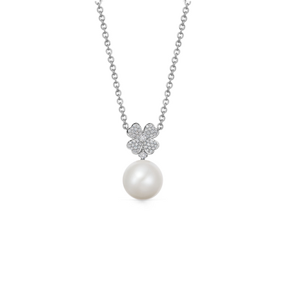 Pearl and Diamond Clover Necklace