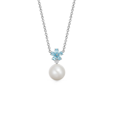 Pearl Blue Topaz Flower and Diamond Necklace