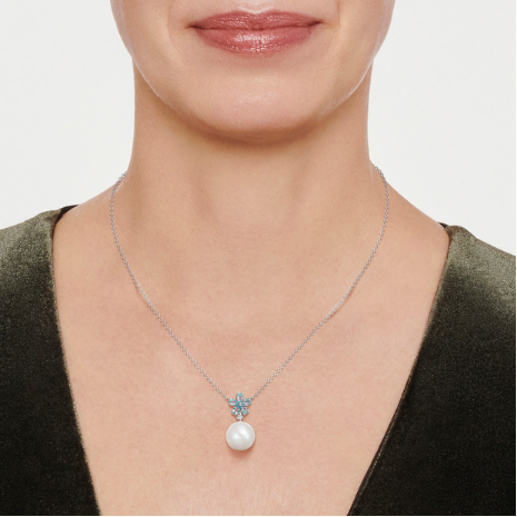 Pearl Round and Blue Topaz Flower Necklace