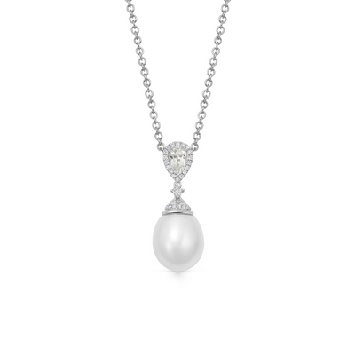Pearl, White Topaz and Diamond Cap Necklace