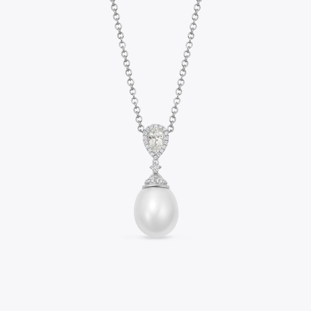 Pearl White Topaz and Diamond Pear Necklace