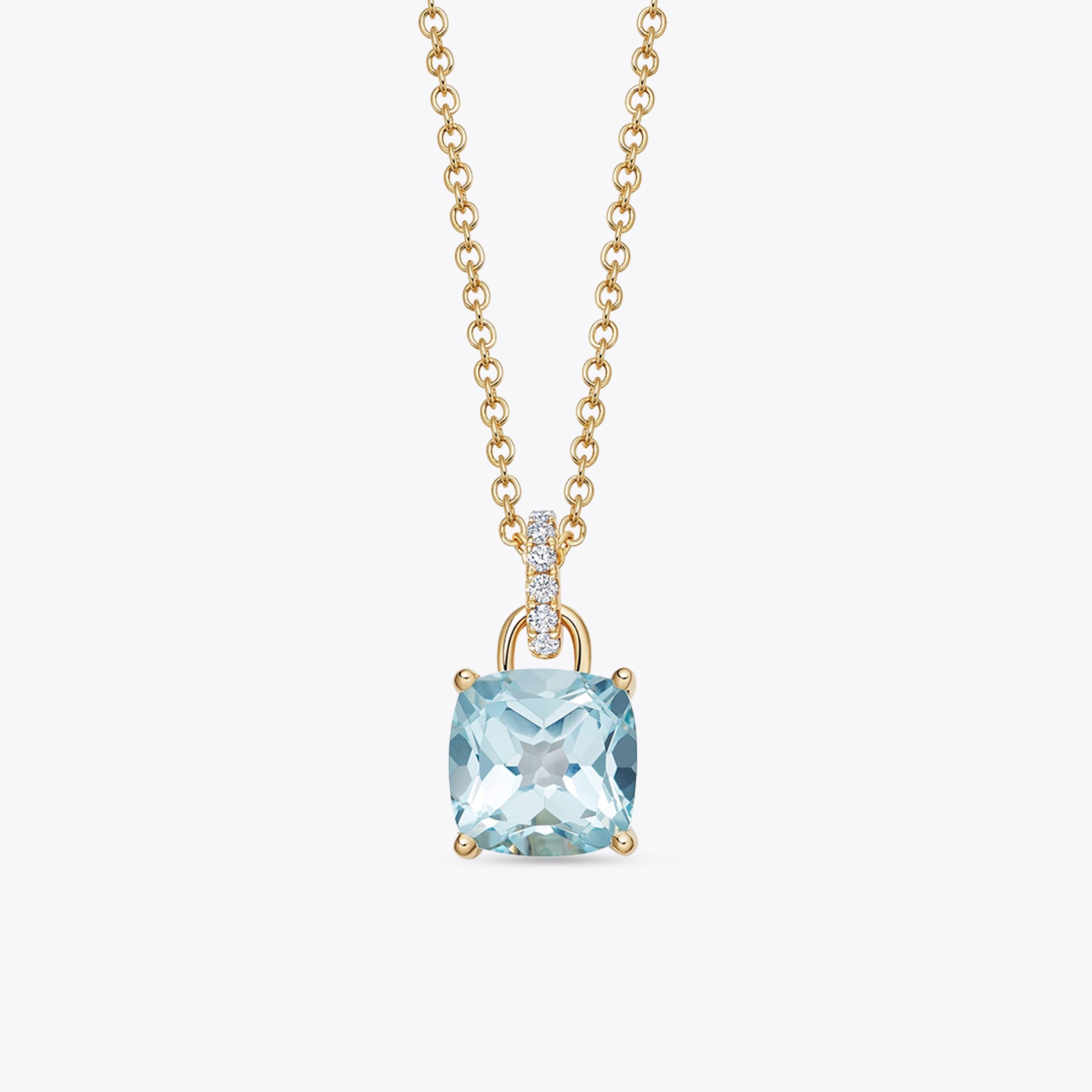 Kiki Cushion Blue Topaz and Diamond Loop Pendant Necklace