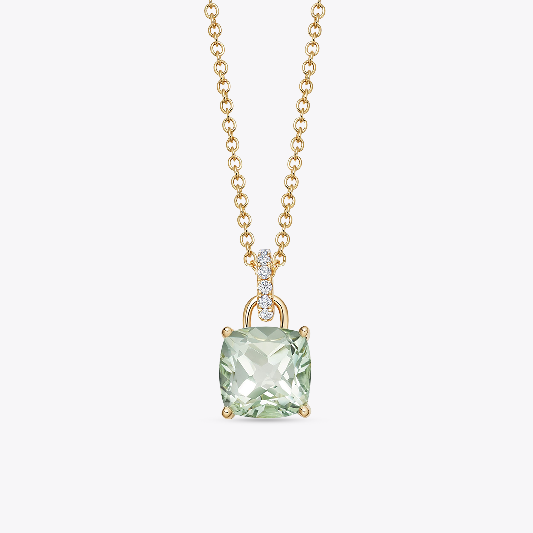Kiki Cushion Green Amethyst and Diamond Loop Pendant Necklace