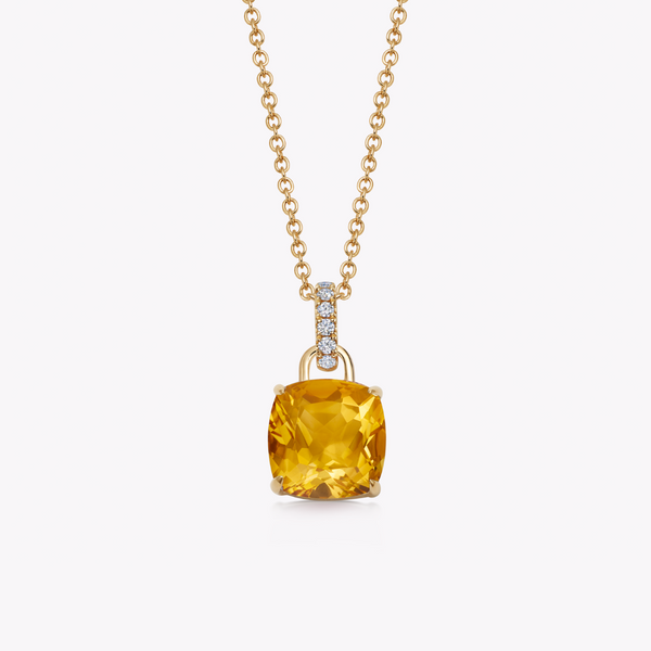 Kiki Cushion Citrine and Diamond Loop Pendant Necklace | Kiki