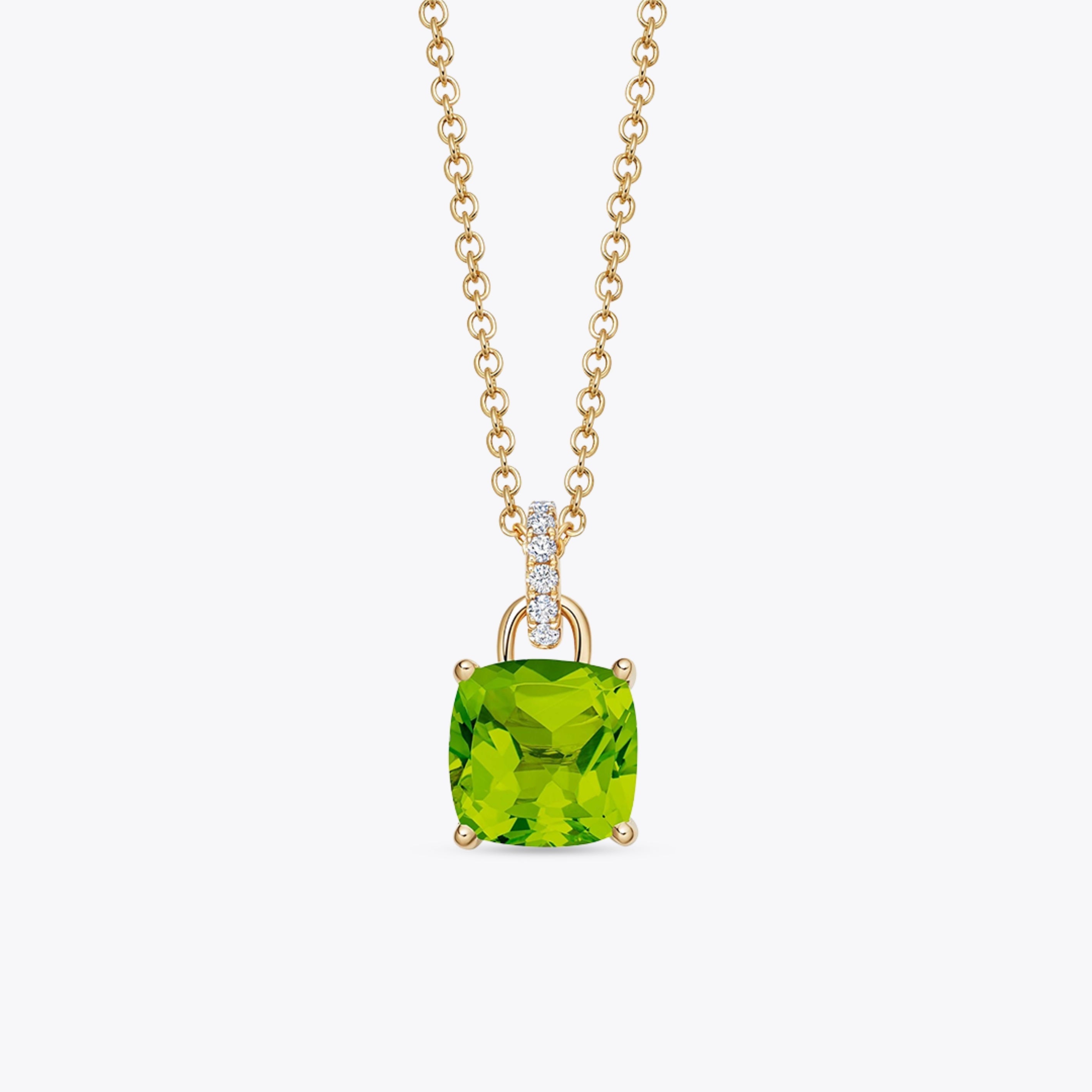 Kiki Cushion Peridot and Diamond Loop Pendant Necklace