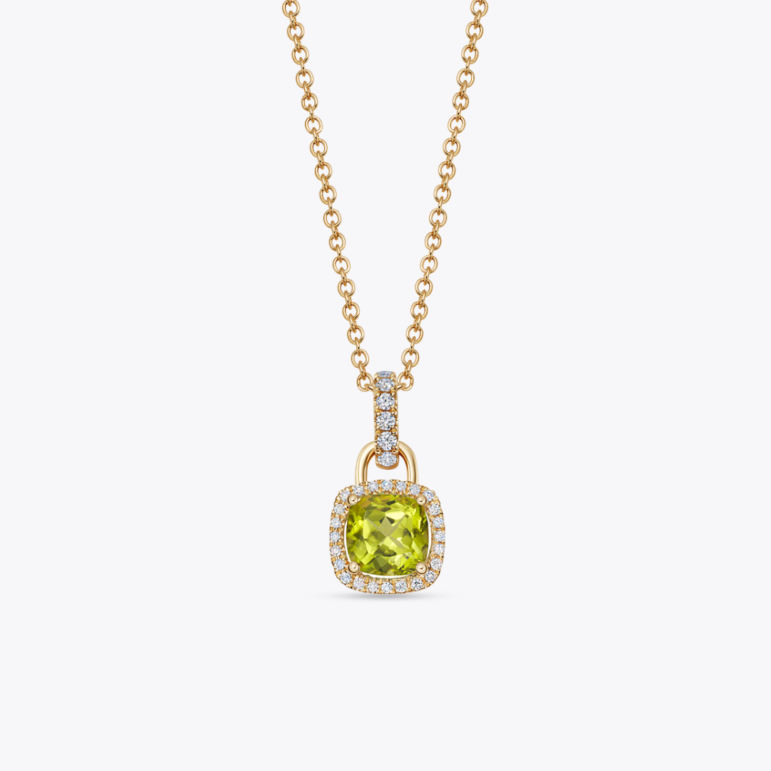 Kiki Cushion Mini Peridot and Diamond Pendant Necklace