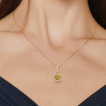 Kiki Cushion Mini Peridot and Diamond Pendant