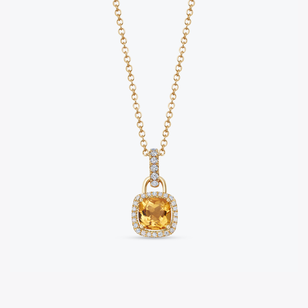 Kiki Cushion Mini Citrine and Diamond Pendant