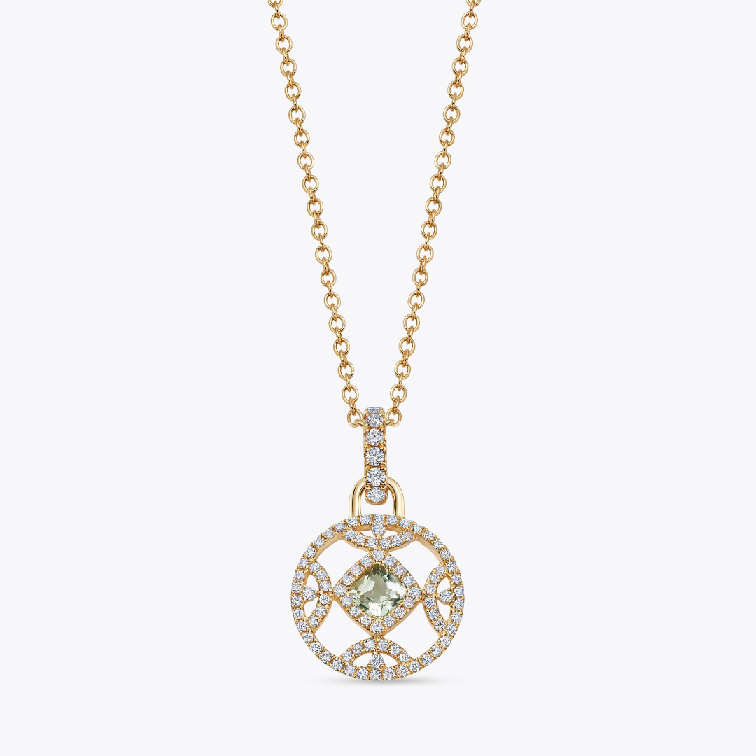 Firefly Cushion Cut Green Amethyst and Diamond Pendant Only
