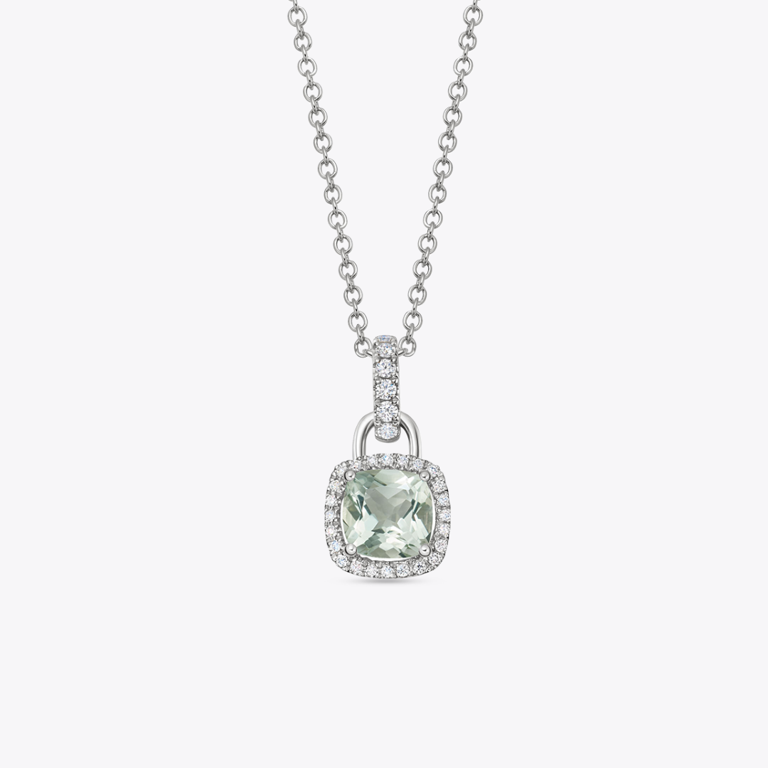 Kiki Cushion Mini Green Amethyst and Diamond Pendant Necklace