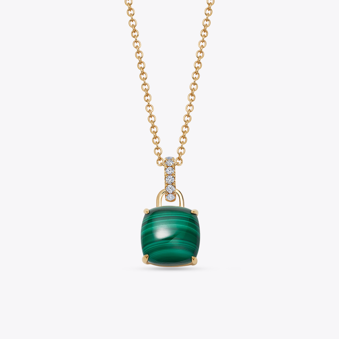 Kiki Cushion Malachite and Diamond Pendant Necklace