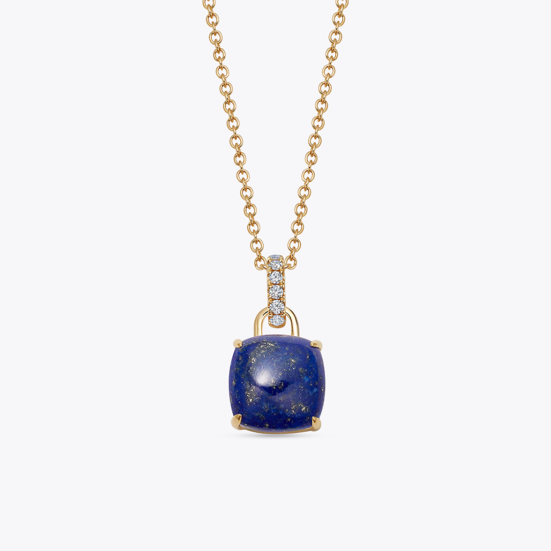 Kiki Cushion Lapis Lazuli and Diamond Pendant Necklace