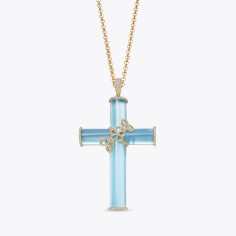 Special Editions Blue Topaz and Daisy Diamond Cross Pendant