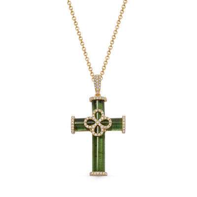 Special Editions Green Tourmaline and Diamond Petal Cross Pendant