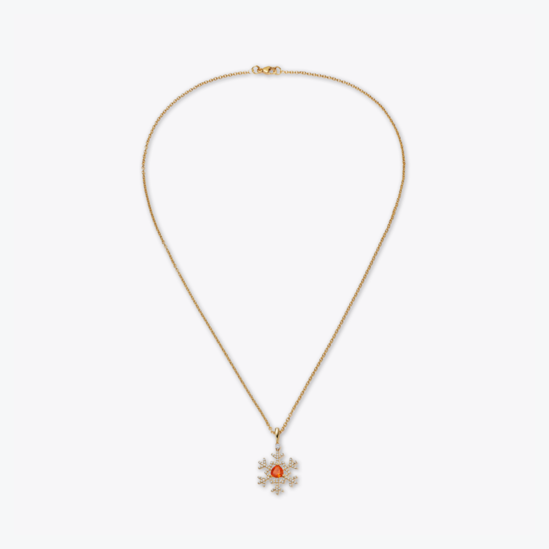 Snowflake Fire Opal and Diamond Pendant Necklace