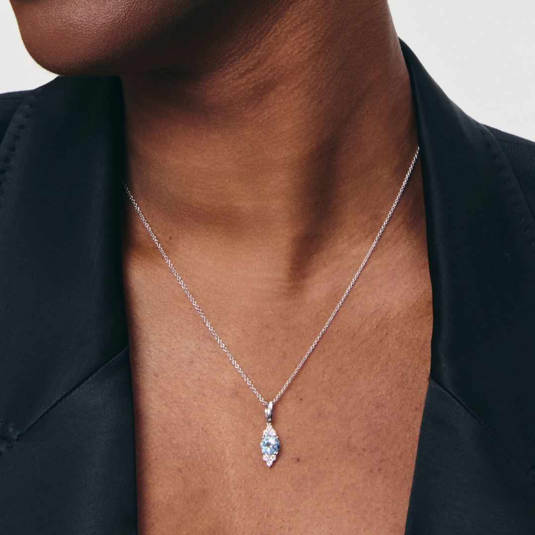 Detachable Blue Topaz and Tri Diamond Tipped Pendant