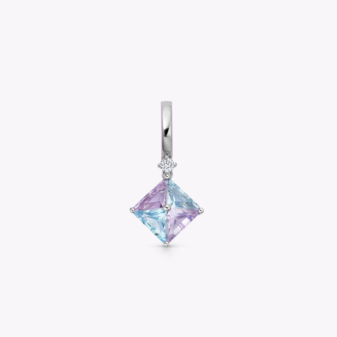 Detachable Harlequin Blue Topaz and Lavender Amethyst Pendant