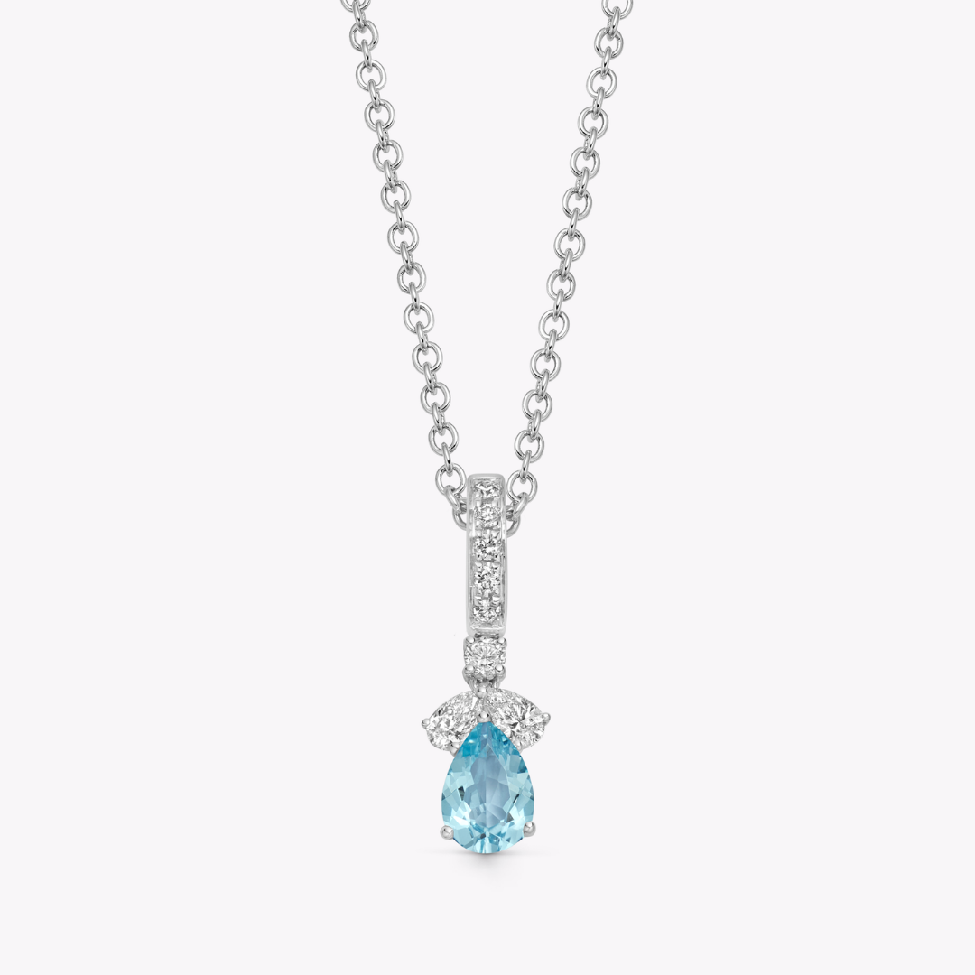 Detachable Pear Blue Topaz and Diamond Petal Top Pendant
