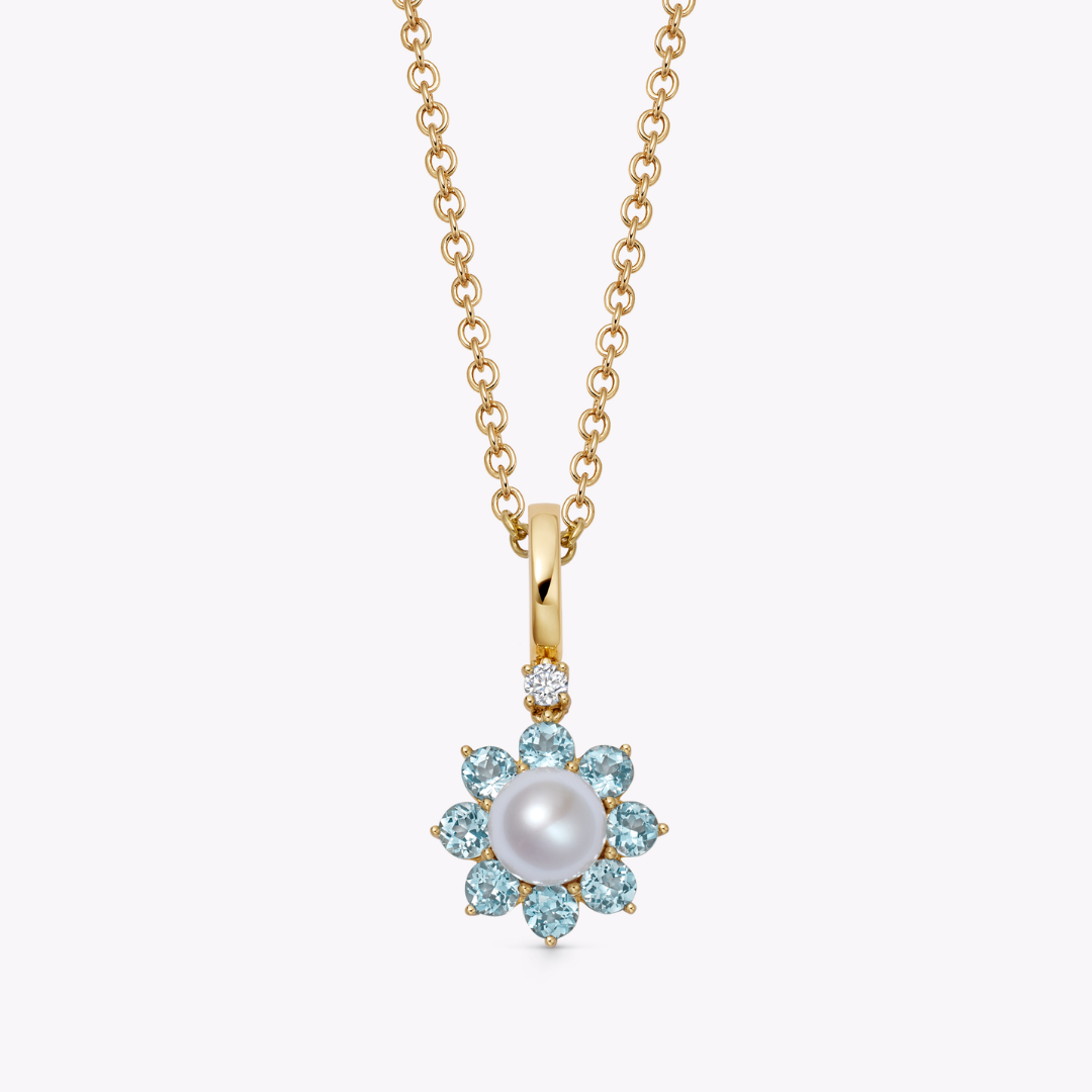 Detachable Cluster Pearl and Blue Topaz Pendant