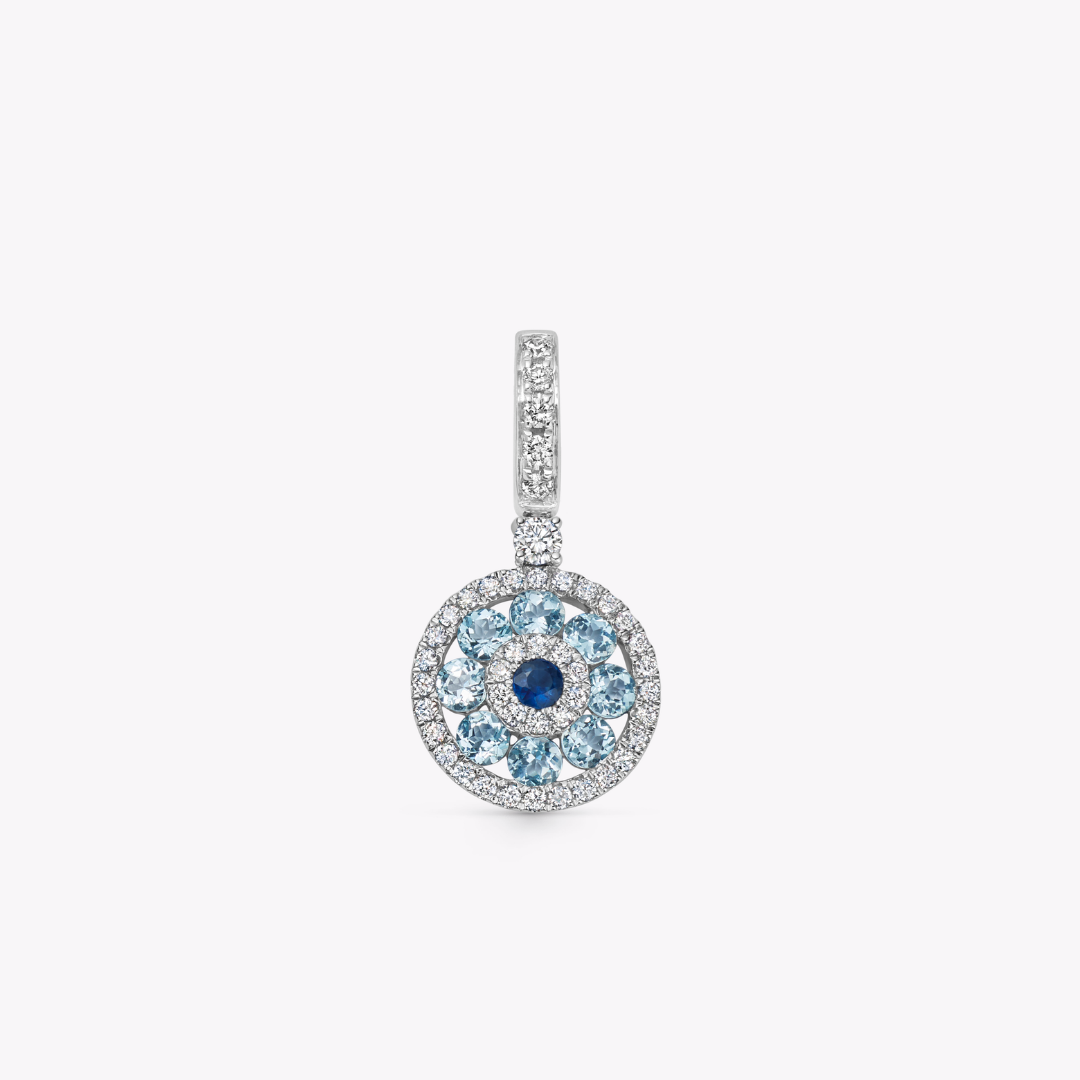 Detachable Sapphire, Blue Topaz and Diamond Evil Eye Pendant