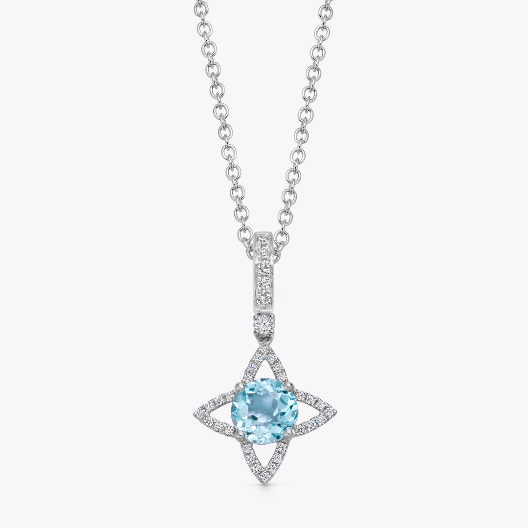 Detachable Blue Topaz and Diamond Compass Pendant