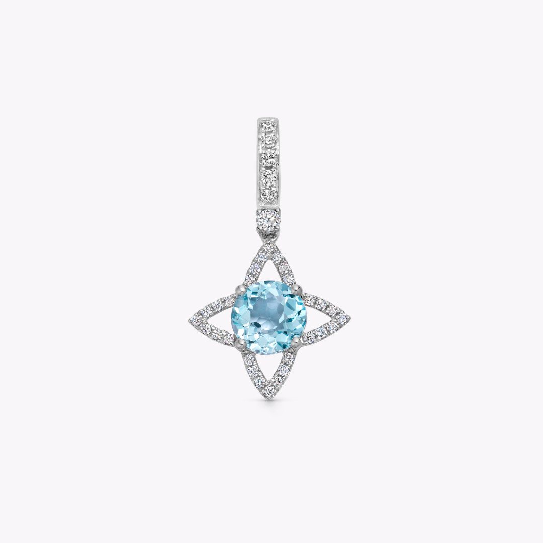 Detachable Blue Topaz and Diamond Compass Pendant