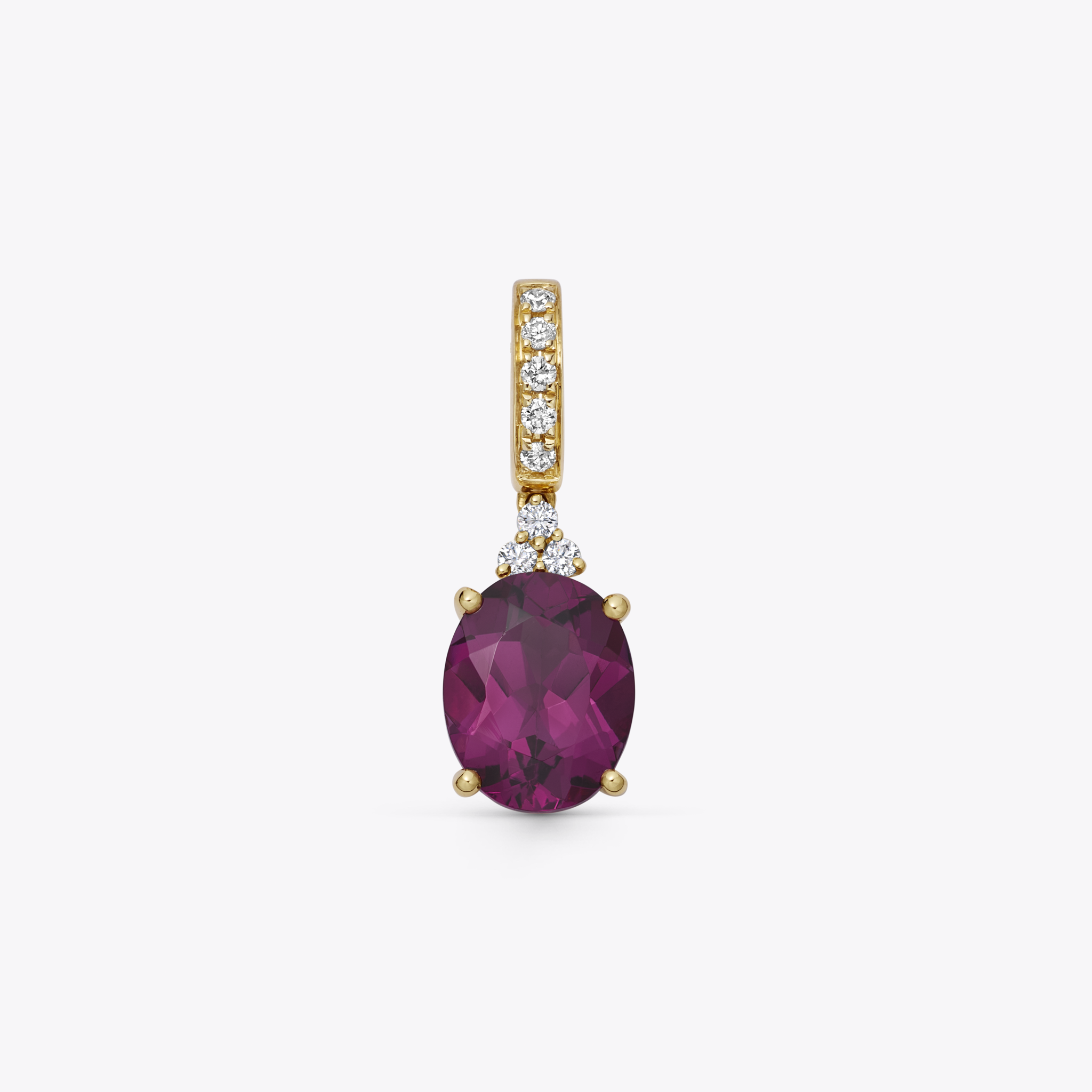 Detachable Rhodolite Garnet and Tri Diamond Top Pendant