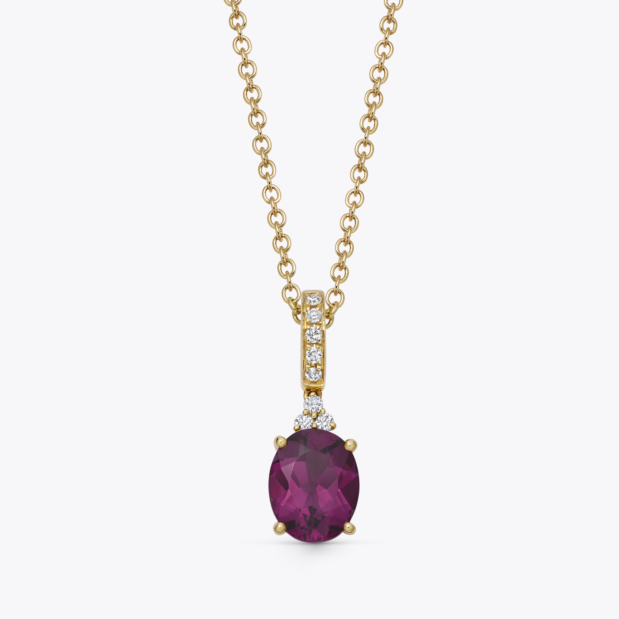 Detachable Rhodolite Garnet and Tri Diamond Top Pendant