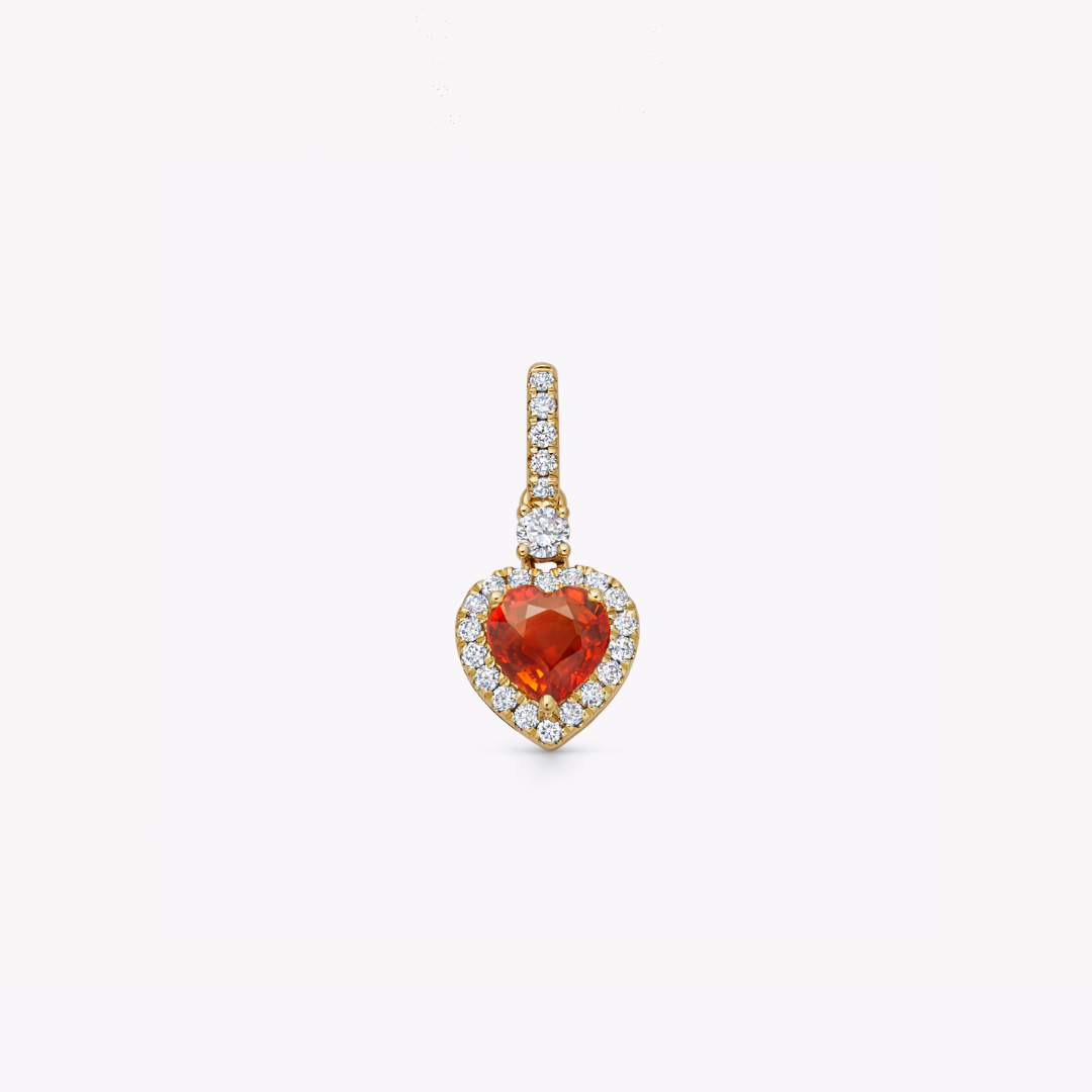 Special Editions Dark Orange Sapphire and Diamond Heart Pendant