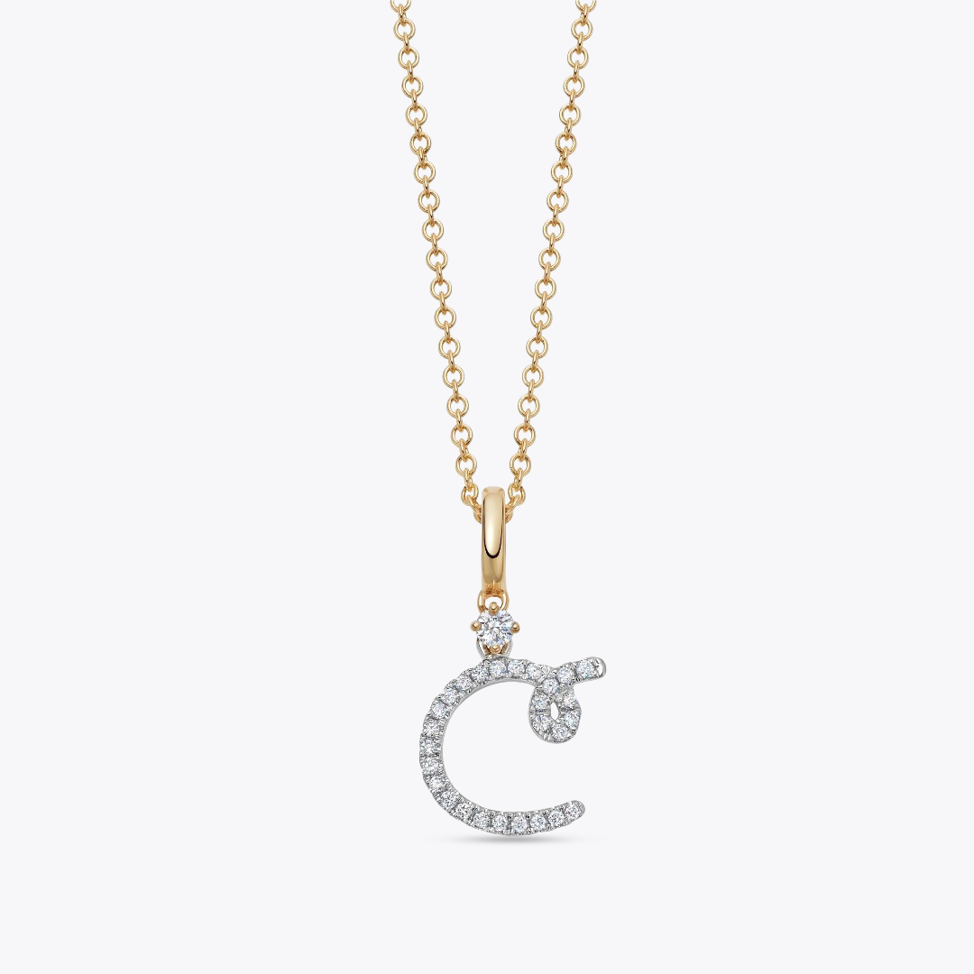 Squiggles "C" Diamond Pendant Necklace