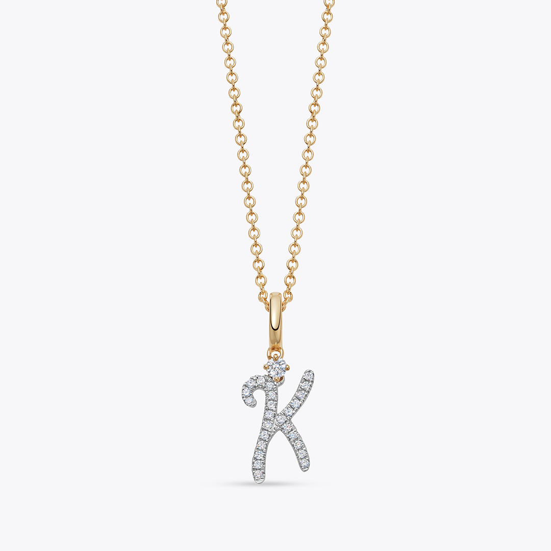 Squiggles "K" Diamond Pendant Necklace