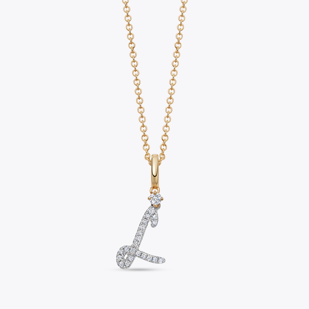 Squiggles "L" Diamond Pendant Necklace