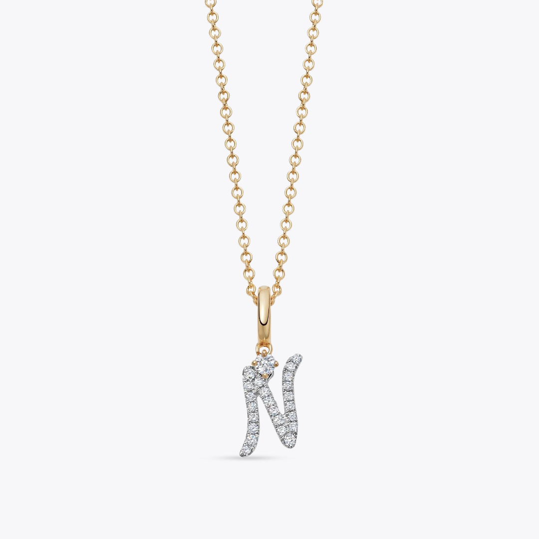 Squiggles "N" Diamond Pendant Necklace