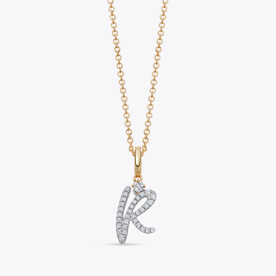 Squiggles "R" Diamond Pendant Necklace