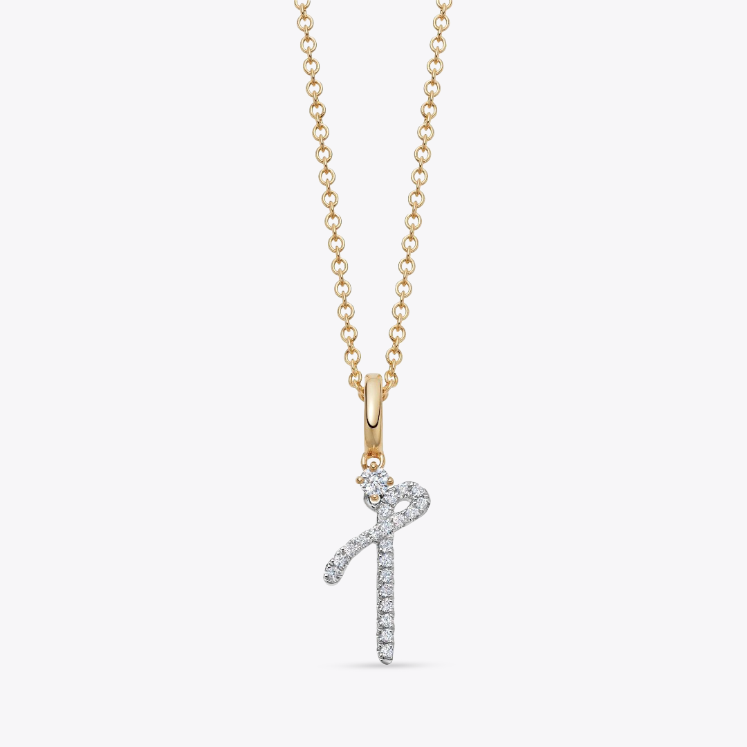 Squiggles "T" Diamond Pendant Necklace