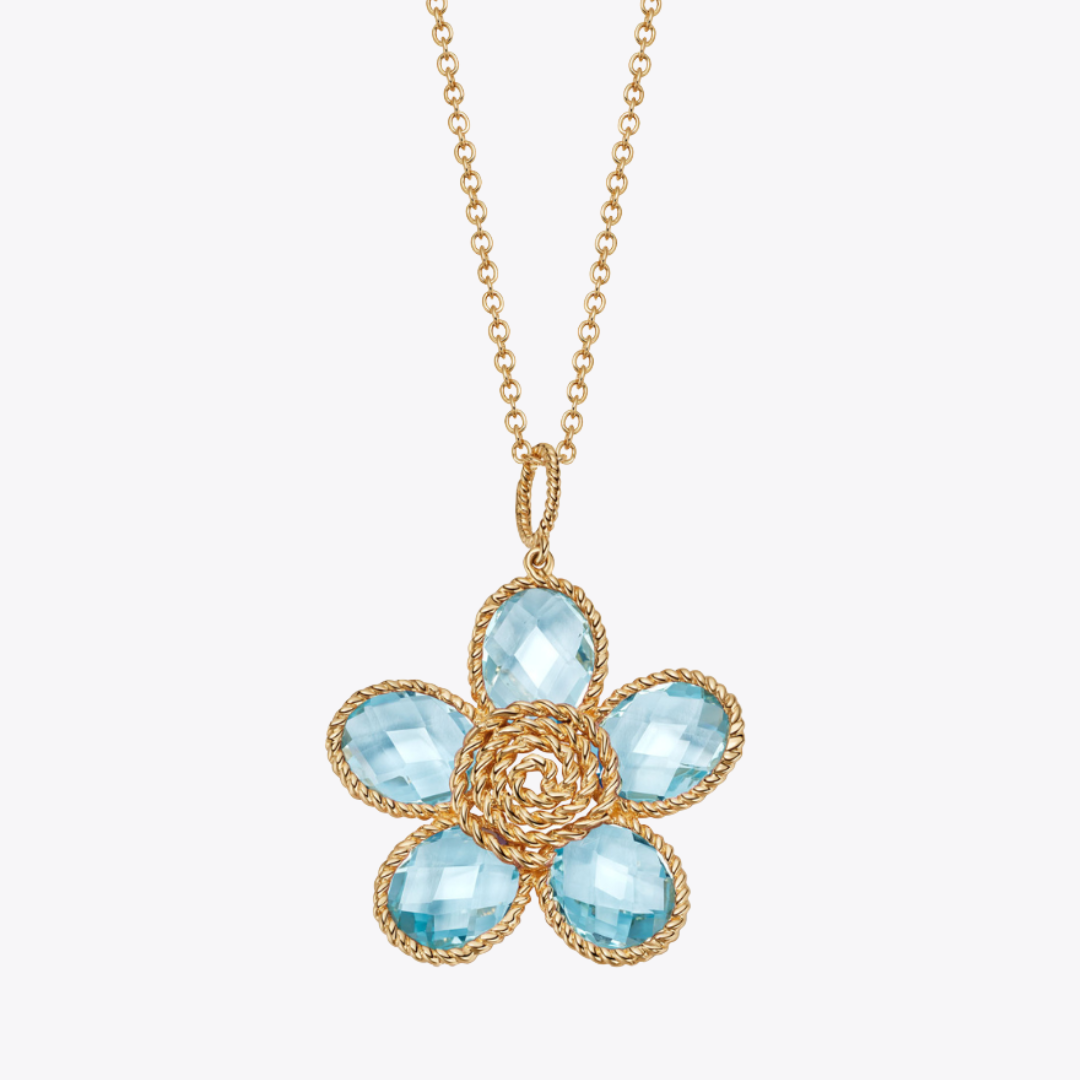Florence Blue Topaz Flower Pendant Necklace