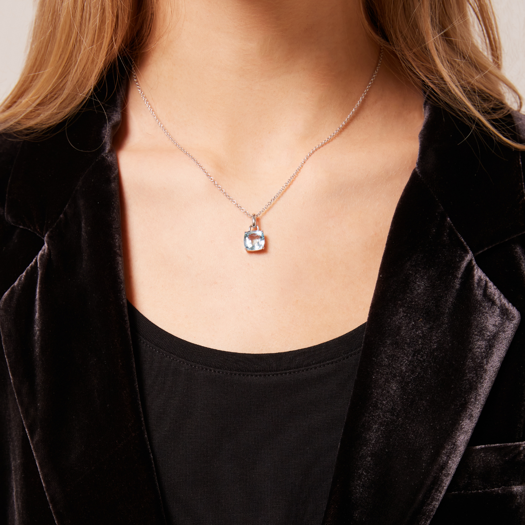 Kiki Cushion Blue Topaz Pendant Necklace