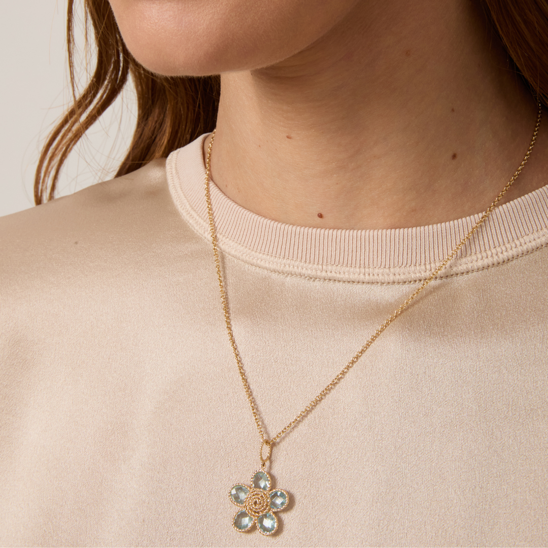 Florence Blue Topaz Small Flower Pendant Necklace
