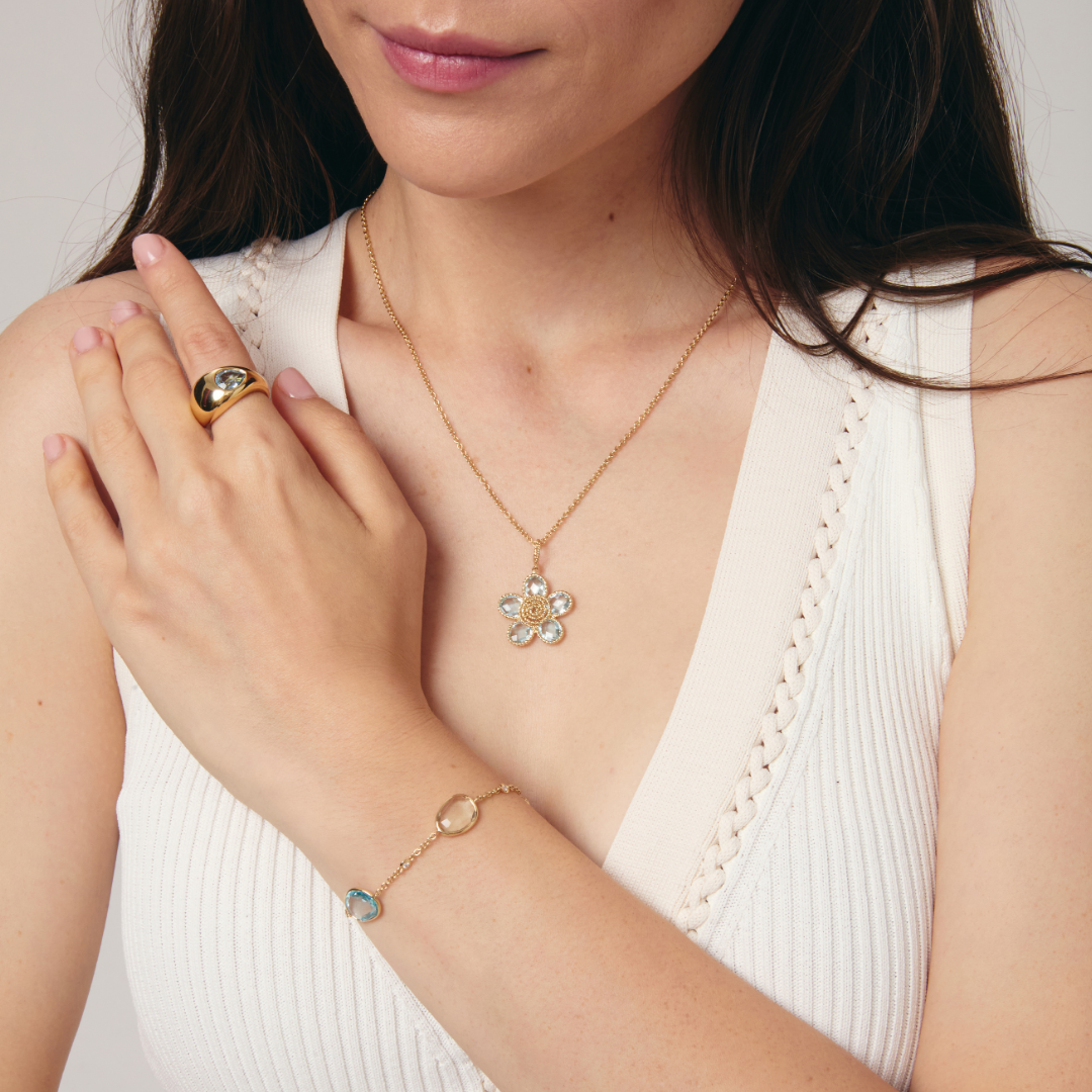 Florence Blue Topaz Small Flower Pendant Necklace