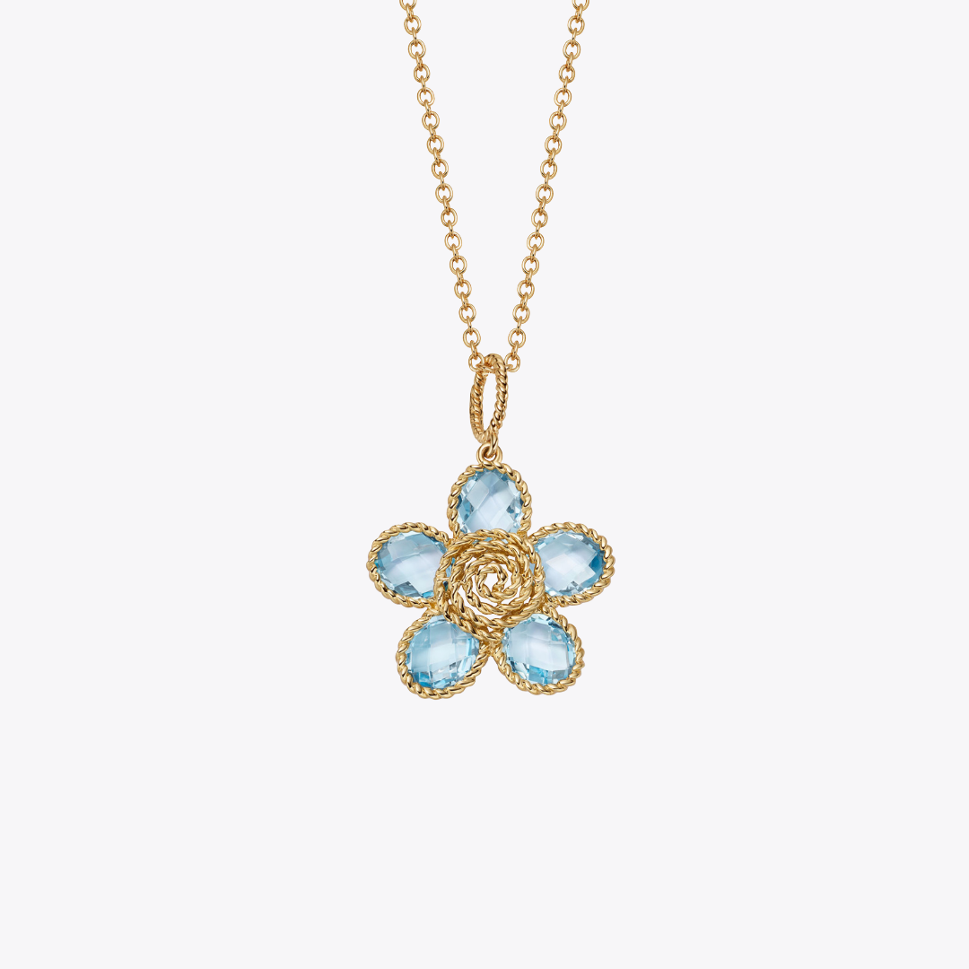 Florence Blue Topaz Small Flower Pendant Necklace