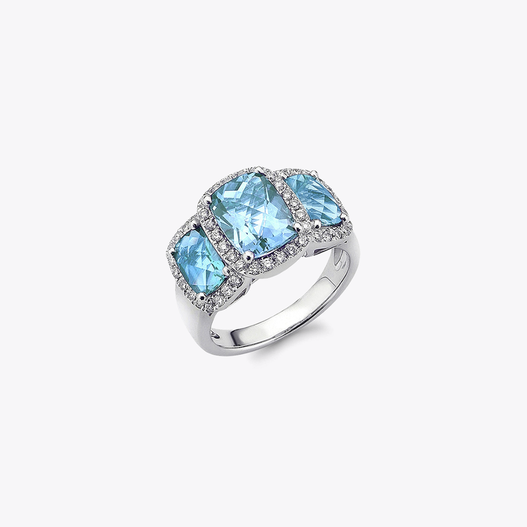 Kiki Classics Triple Blue Topaz and Diamond Ring